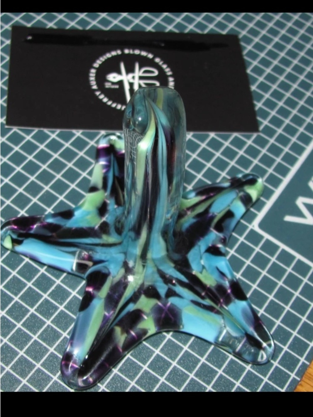 Handblown Glass Starfish Ring Holder - Blue Green Purple